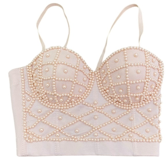 Pearl encrusted corset bustier blush nude like new size medium - Picture 3 of 9